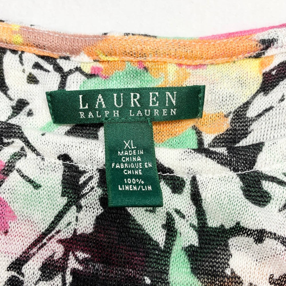 Lauren Ralph Lauren Floral Linen Knit Top Womens Size XL Multi Color Long Sleeve - Picture 4 of 11